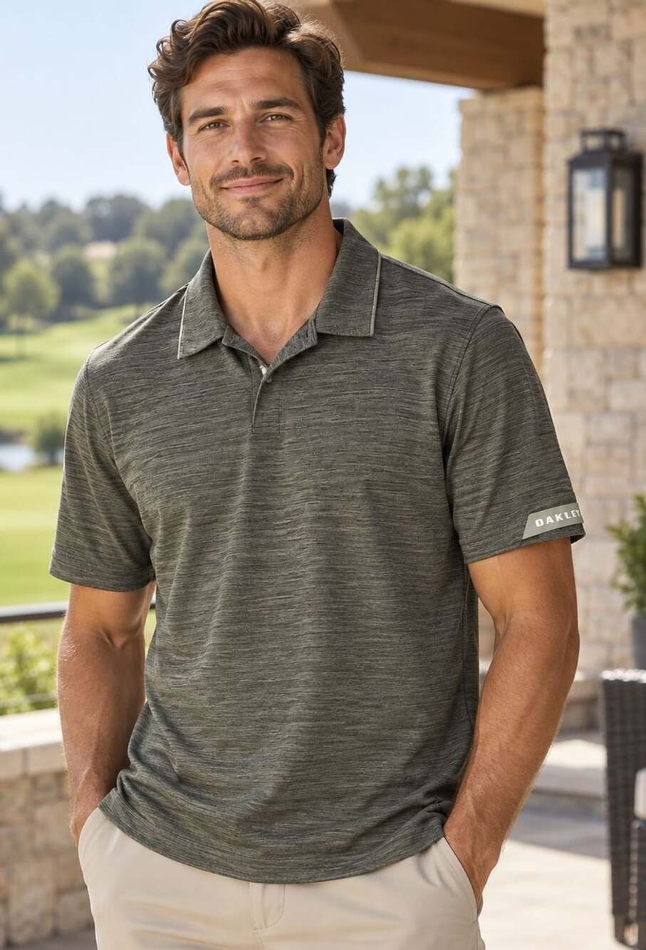 Oakley Regular Fit Heathered Green Short Sleeve Polo Shirt Men's 2XL